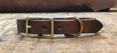 1" Working series dog collar. Made from top quality harness leather. Solid brass hardware. Made in the USA.
